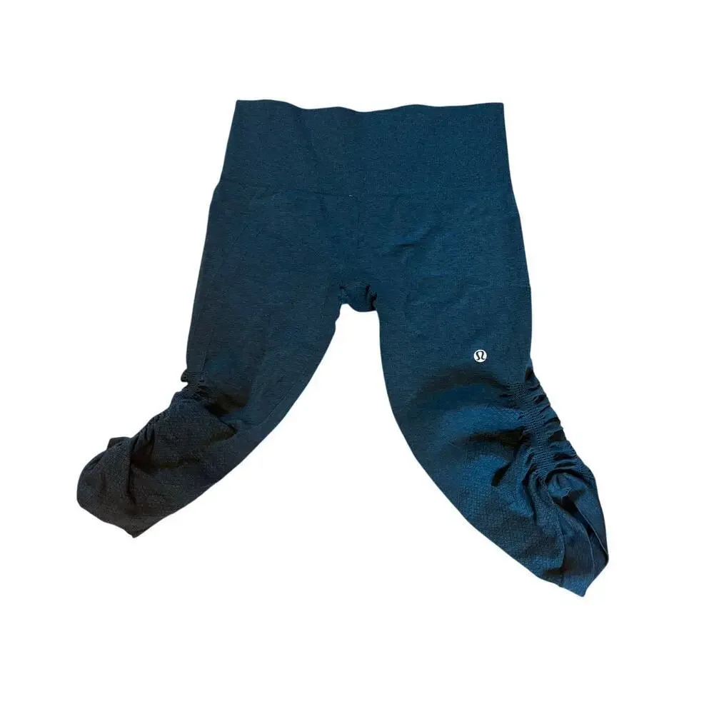 Lululemon In The Flow Crop Leggings Seamless Ruched cropped dark green size 6.